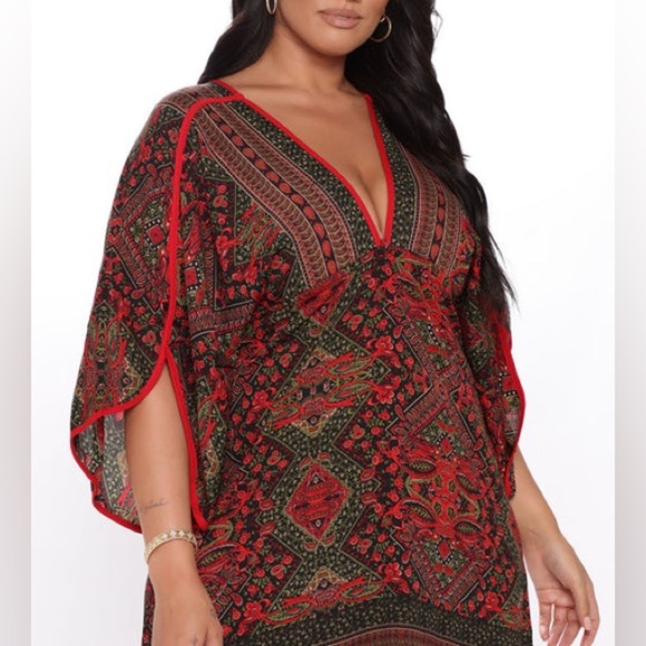 Boho Dashiki V-Neck Maxi Dress – Red – Size 3X - Picture 1 of 4